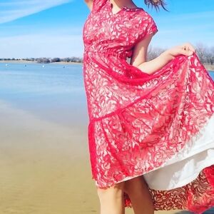 Joyfolie Laced Lines Red Dress Size 12